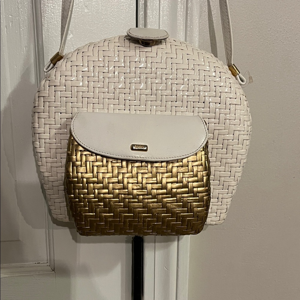 Rodo White and Gold Woven Crossbody Bag